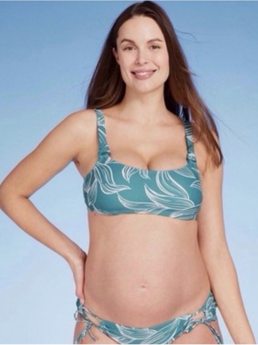 Ingrid & Isabel Teal and White Leaf-Print Maternity Bikini Set